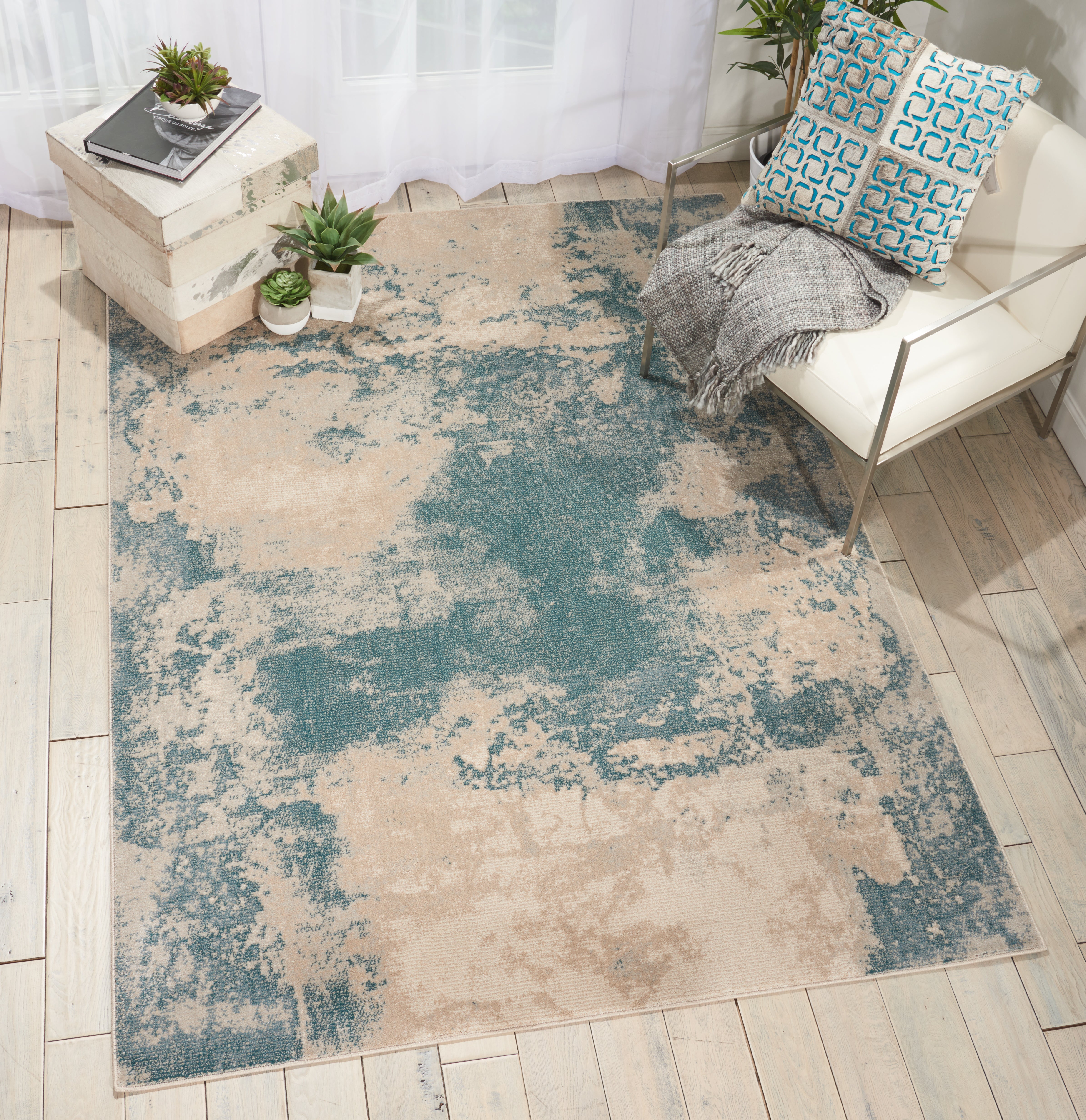 Nourison Maxell MAE13 Ivory/Teal Rug